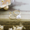 wholesale [Silver Plated] Dunli Jewelry 25 Spring New Collection Natural Pearl Three-Dimensional Crossover Open Ring, High-End Women's Ring-0-2