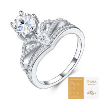 S925 Sterling Silver Moissanite Crown Ring for Versatile Commuting, Small and Luxurious.-1-carat moissanite with 65 stones (including GRA certificate)  US 6# / Hong Kong 13#