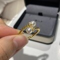 wholesale S925 Sterling Silver Vintage Interwoven Twist Pearl Ring for Women with Diamond Accents, Luxurious and Advanced Niche Design-0-4