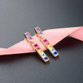 wholesale S925 Sterling Silver with Colorful Zircon Rose Gold Plated Single Row Stud Earrings for Women, Japanese and Korean Style Fashion Office Lady-0-5
