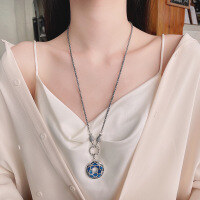 wholesale S990 Pure Silver Drip Glue Fine Craft Blue Lotus Pendant, Retro Ethnic Style Totem Ruyi for DIY Free Matching-105PF/single pendant about 9.3g