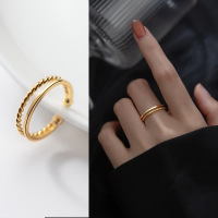 wholesale S925 silver ring for women, Korean-style, small and fresh, simple open double-layer twisted wire jewelry J9134-S925 silver one silver opening adjustable