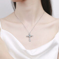 Sterling Silver Moissanite Full Pavé Cross Pendant Necklace, 50ct-0-2