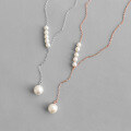 wholesale S925 Sterling Silver AP1187 Japanese and Korean Style Chain Link Beaded Fashion Simple and Elegant Single Pearl Pendant Necklace for Women-0-0