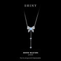 Sterling Silver Necklace with Moissanite, Fringe Bow Pendant, Summer Layering Collarbone Chain-0-4