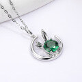 wholesale Genuine 18K White Gold Inlaid with Emerald Adorable Rabbit on the Moon, Available in 9K and 14K, Direct from Manufacturer-0-3