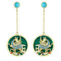 wholesale 925 Sterling Silver Dunhuang-style Winged Horse Earrings with Malachite and Turquoise, Premium Women's Earrings-0-4