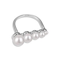 wholesale S925 Sterling Silver INS Style Women's Ring, Personalized High-End Pearl Design with Exquisite Shell Pearl, Adjustable Open Ring-Platinum DY121006-SW-WH 7