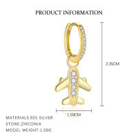 wholesale 925 Sterling Silver Minimalist Small Airplane Earrings With Micro-set Zirconia, Light Luxury Niche Design,。-E5109-Gold/Single 925 Silver