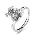 wholesale S925 Sterling Silver Retro Ethnic Style Resin Lucky Bag Lotus Koi Fish Ring with Auspicious Meaning Creative Index Finger Ring-0-6