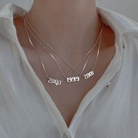 wholesale S925 Sterling Silver Digital Year Solid Silver Necklace for Women Fashion Minimalist Ins Style Niche Korean Version Collarbone Chain Jewelry-Year 2002