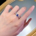 wholesale S925 Silver New Oval Simulated Sapphire 5*7mm Dàn Shaped Ring, Elegant and Luxurious with Personality by Zhuozhifan Jewelry-0-1