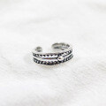 wholesale S925 Sterling Silver 040 Korean-style Vintage Distressed Line Hollow Twist Open Adjustable Ring Women's Knuckle Ring Toe Ring-0-1