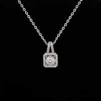 Sterling Silver Classic Moissanite Micro-Set Square Pendant Necklace-S925 sterling silver + 50 points white moissanite  925 silver