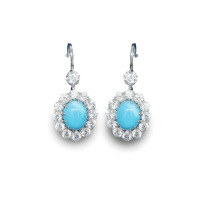 wholesale Gold Plated 925 Silver Earrings with High Carbon Diamonds, Turquoise Cabochon, Small Fashion Jewelry, Exquisite and Versatile Accessories for Women-High porcelain blue 925 silver