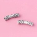 wholesale S999 Pure Silver Double Dragons Playing with Pearl Silver Tube, Zodiac Dragon Curved Tube, Dragon Year Bracelet Accessories, DIY Beading Silver Tube Accessories-0-2