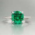 wholesale S925 Sterling Silver High-Carbon Diamond 8*8mm Chunky Square Emerald Green Ring for Women, Fashionable and Versatile for Daily Wear-0-5