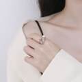 wholesale S925 Sterling Silver Korean and Japanese Creative Star Cross Stitched Chain Pearl Niche Design Open Ring-0-2