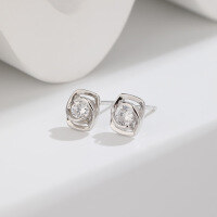 wholesale S925 Sterling Silver Korean Japanese Minimalist Small Fresh Geometric Square Zircon Stud Earrings Cross-Border New Accessories-Zircon Earrings 925 Silver