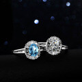 Sterling Silver Natural Blue Topaz Moissanite Ring, 1 Carat Full Diamond Oval Shape-0-2