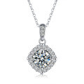 Sterling Silver 2-Carat Moissanite T-Style Square Pendant Necklace Wholesale-0-3