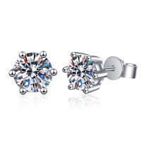 Gold-Plated S925 Silver Classic Four-Prong Moissanite Stud Earrings, Cross-Border Hot Seller.-Six-prong classic design (white gold)  30-point moissanite