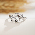 wholesale S925 silver ring, women's Korean-style minimalist dolphin lover smooth open-ended student creative silver jewelry-0-3