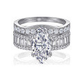 wholesale S925 Sterling Silver 3-Carat Marquise Moissanite Women's Ring Set Stackable Ring High-End Jewelry-0-5