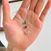 wholesale 925 Silver Korean Japanese Women's Small Niche Versatile Minimalist High-end Sense Collarbone Chain Colorful Square Zircon Four-prong Necklace-DY190374-SW-WH