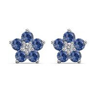 wholesale S925 Sterling Silver Women's Light Luxury New Floral Stud Earrings with Colorful Zirconia Design, Sweet and Fresh Style-White gold and blue diamond DY1D0390-SW-BA>925 silver