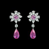 wholesale 925 Silver Gold-Plated Earrings with High-Carbon Diamond Powder Blue Sapphire Pear-Cut, Light Luxury Fashion Versatile Jewelry for Women-GRC cultured pink sapphire 925 silver