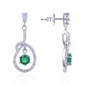 wholesale S925 silver natural stone earrings, directly supplied by the manufacturer, feature European and American fashion style with individually set green agate gemstones-0-4