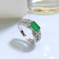 wholesale S925 Sterling Silver 1 Carat Emerald Exquisite Full Diamond Micro-Paved Ring, New Style for Cross-Border-0-2