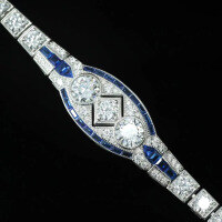 wholesale 925 Silver Gold-Plated High Carbon Diamond Royal Blue Art Deco Vintage Party Jewelry Bracelet for Women-Royal Blue-17cm>925 Silver