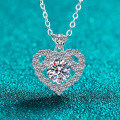 S925 Sterling Silver Moissanite Women's Necklace, Heart Pendant, Daily Luxury Gift-0-4