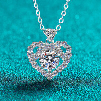 S925 Sterling Silver Moissanite Women's Necklace, Heart Pendant, Daily Luxury Gift.-6.5mm zircon  925 silver