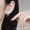 Sterling Silver Geometric Swirl Hoop Earrings with Moissanite-0-2