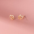 wholesale S925 Sterling Silver Korean Style Hollow-Out Small Heart Stud Earrings with Light Beads, Model M01499-0-3