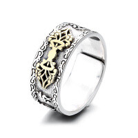 wholesale S925 Sterling Silver Retro Wide Band Six Mantra Geometric Ring Bold Trendy Punk Style Index Finger Ring Unisex-612FJ/approx. 4.6g>Adjustable opening