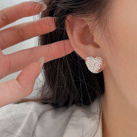 wholesale S925 Silver Textured Heart Earrings Ear Clasps for Women, Korean Summer Small Fashion Versatile Heavy Duty Ear Accessories-Sterling silver