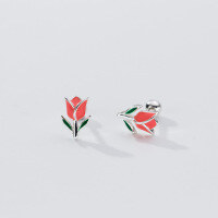 wholesale S925 Sterling Silver Tulip Thread Earrings Ins Style Design Minimalist Niche Exquisite Ear Jewelry M04337-S925 silver pair white 925 silver