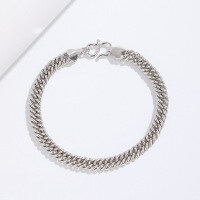 wholesale S925 Sterling Silver European and American Style Personalized Fashion Domineering Cuban Chain Bracelet Unisex Elegant Whip Chain Cross-Border New Accessory-White gold bracelet 19cm/15.7g 925 silver