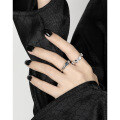 wholesale S925 Sterling Silver 831 Korean Version Small Niche Minimalist Cool Geometric Irregular Inlaid Zircon Open Ring for Women-0-2