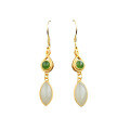 wholesale Gold-plated 925 silver with certificate Hetian jade earrings, antique design jasper marquise stone ear drops for women-0-4