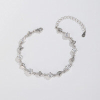 wholesale 925 Sterling Silver Ocean Heart Bracelet for Women, Pure Silver Love White and Blue Zircon Bead Bracelet, Small Batch Designed Hand Accessory-White diamond bracelet