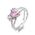 wholesale S925 Sterling Silver Baroque Light Luxury Niche Lava Texture Heart Pink Zircon Double-Layer Open Ring-0-4