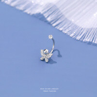 wholesale S925 Sterling Silver Forest Style Versatile Zircon Screw Earrings for Women, Light Luxury Advanced Sense Ear Hook Trendy Cross Earrings-Butterfly/White Gold/Single 925 Silver