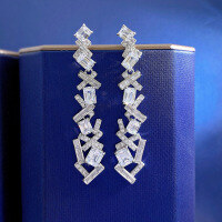 wholesale Silver Plated with White Gold, ZHUOZHFAN Jewelry New 5A Simulated Emerald Cut Earrings Irregular Shape for Women-E252 Irregular White Diamond 925 Silver
