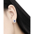 wholesale S925 Sterling Silver Geometric Oval Inlaid Lapis Lazuli Minimalist and Unique Earrings for Women-0-3