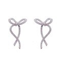 wholesale S925 Sterling Silver Maiden Ribbon Inlaid with Diamond Bow Earrings, Fashionable and Niche High-End Versatile Wearing Styles-0-4